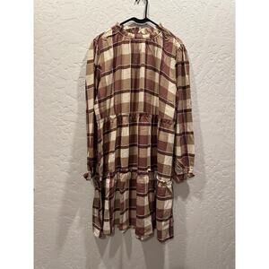 Lularoe Annabelle ruffle tiered long sleeve knee length xl brown plaid